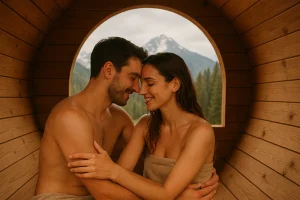 Romantyczny pobyt w górach para w saunie